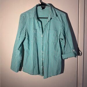 Ann Taylor Teal Checkered Blouse